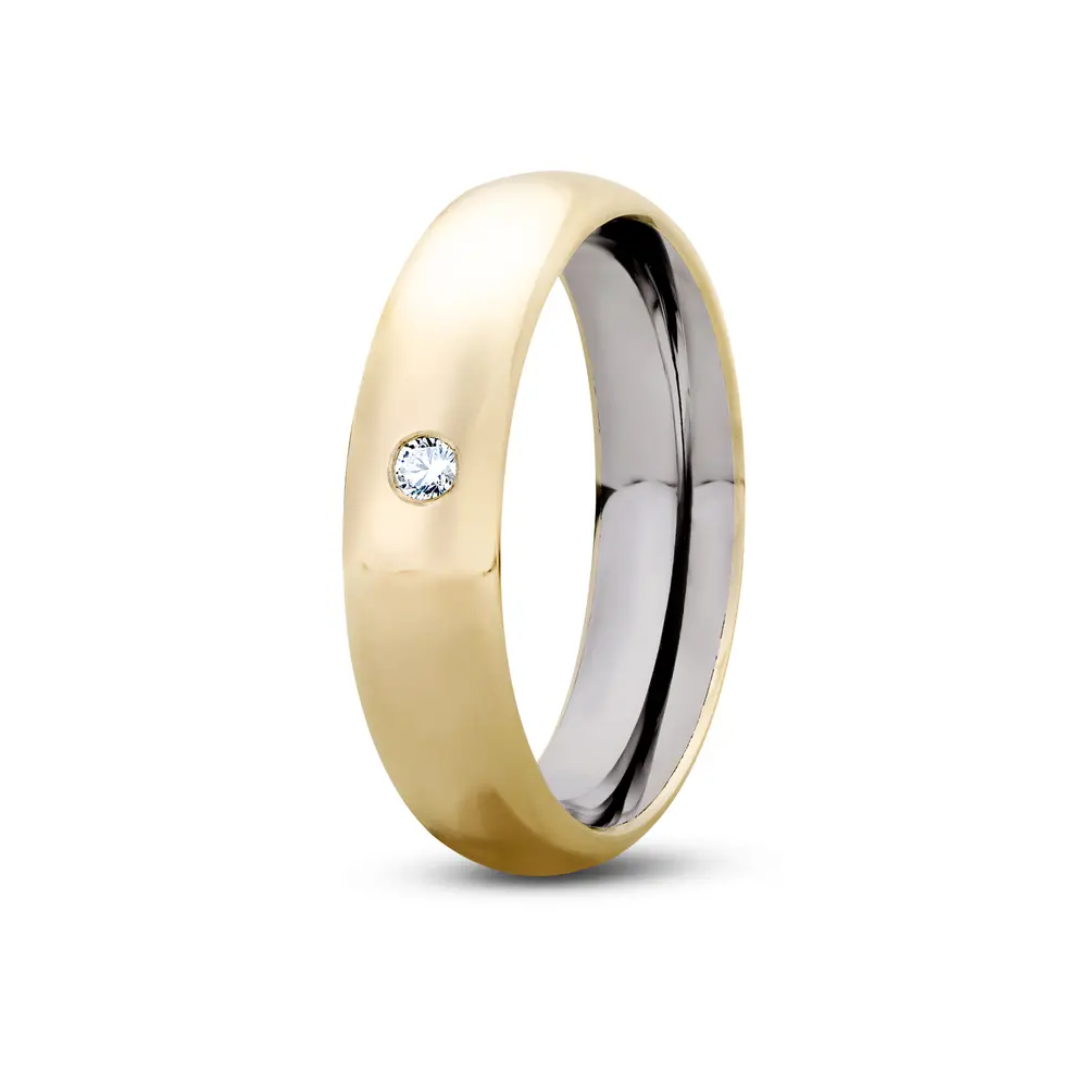 Aliança De Compromisso Bella Com Zircônia - Aço Com Ouro 10K