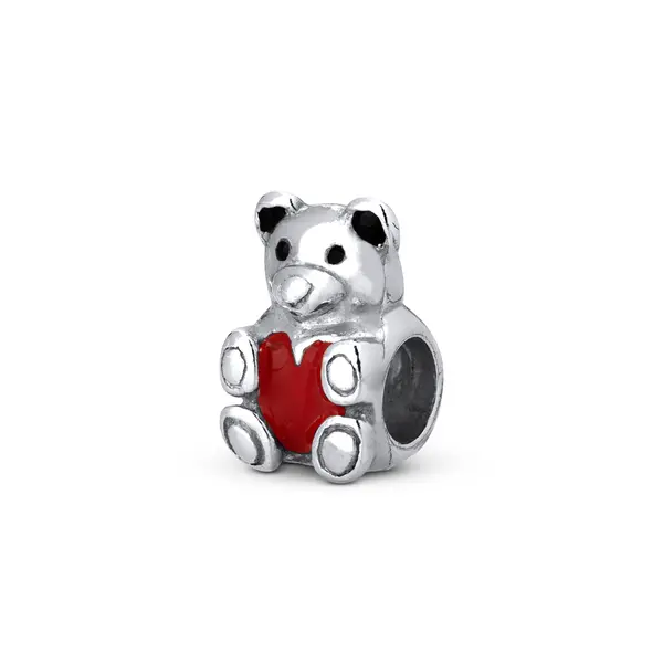Berloque Prata Art Collection Urso Coração Esmaltado