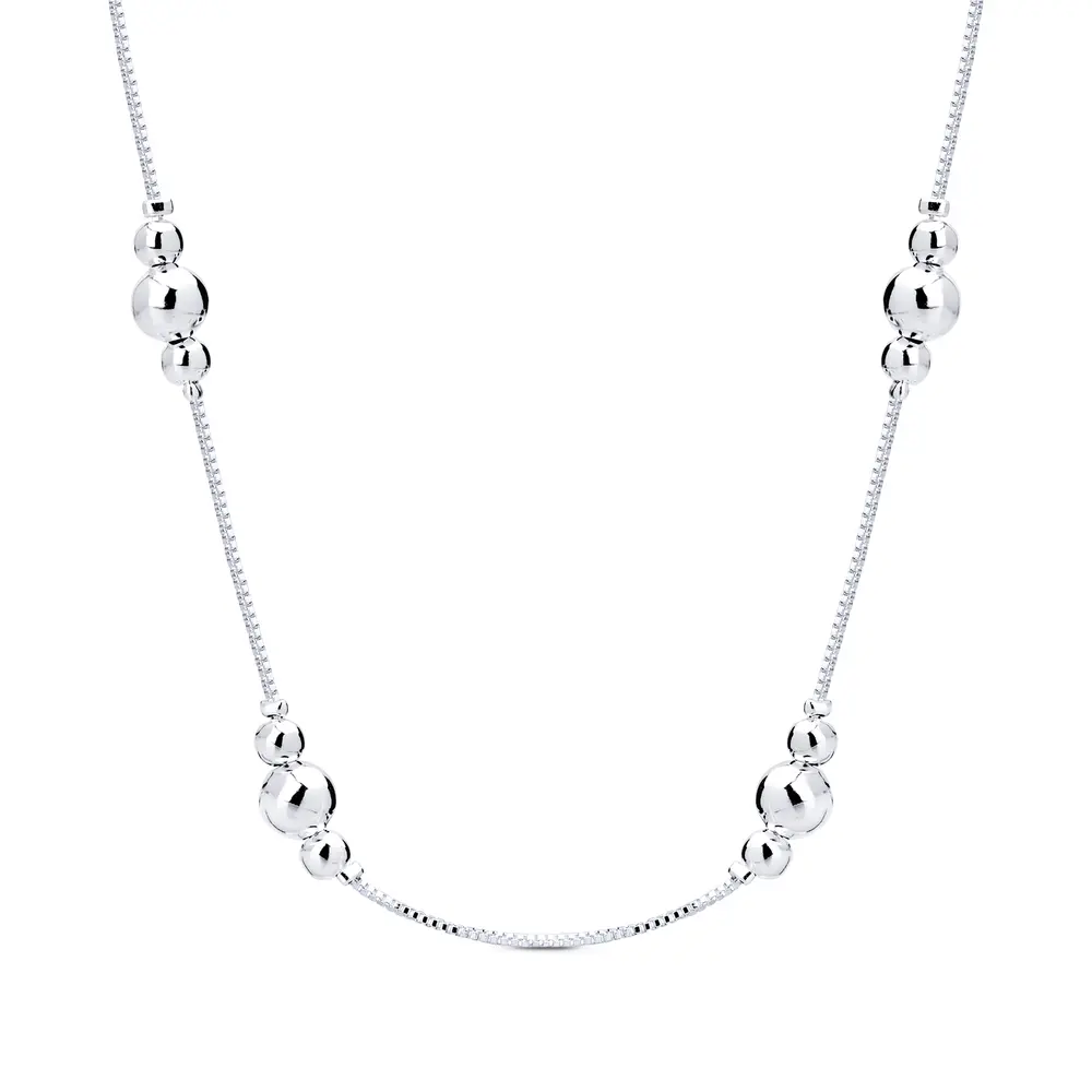 Colar Prata Leve  Com Extensor Bolinhas Lisas