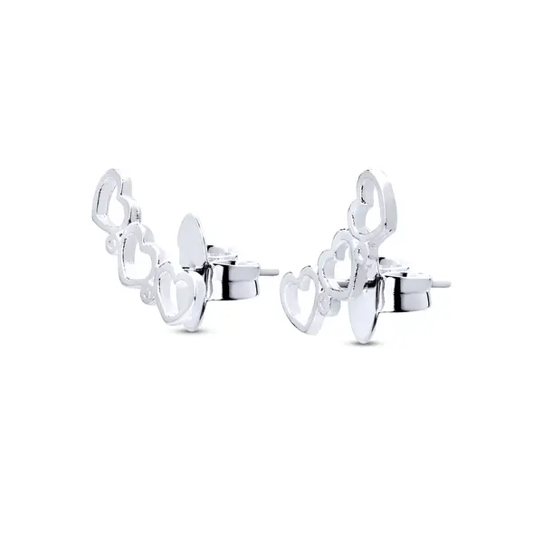 Brinco  Prata Leve Ear Cuff  Corações