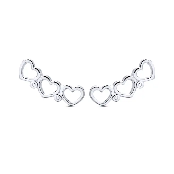 Brinco  Prata Leve Ear Cuff  Corações