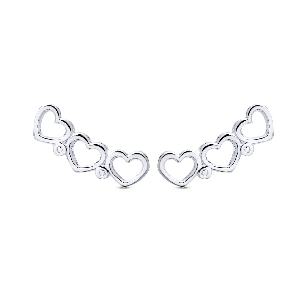 Brinco  Prata Leve Ear Cuff  Corações