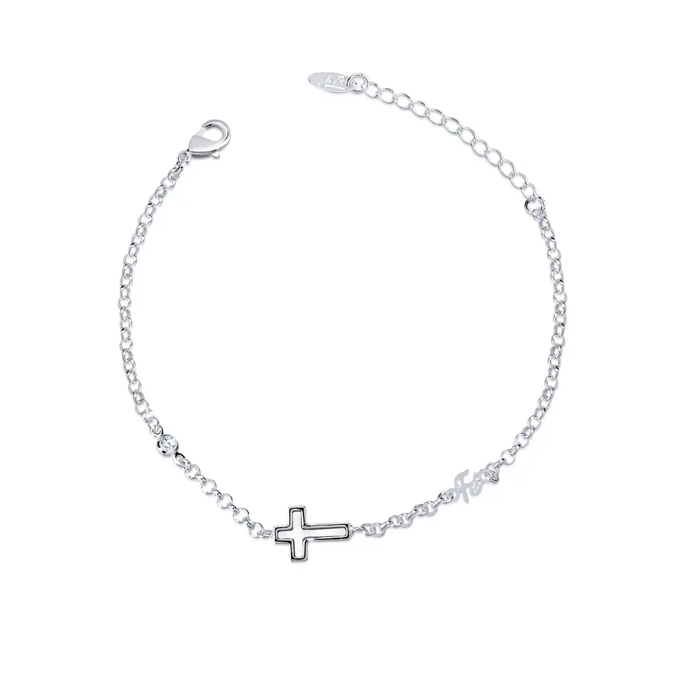 Pulseira  Prata Leve  Cruz De Madreperola , Fé