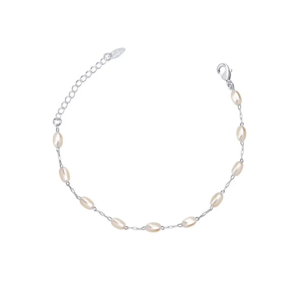 Pulseira  Prata Leve Pérola Arroz