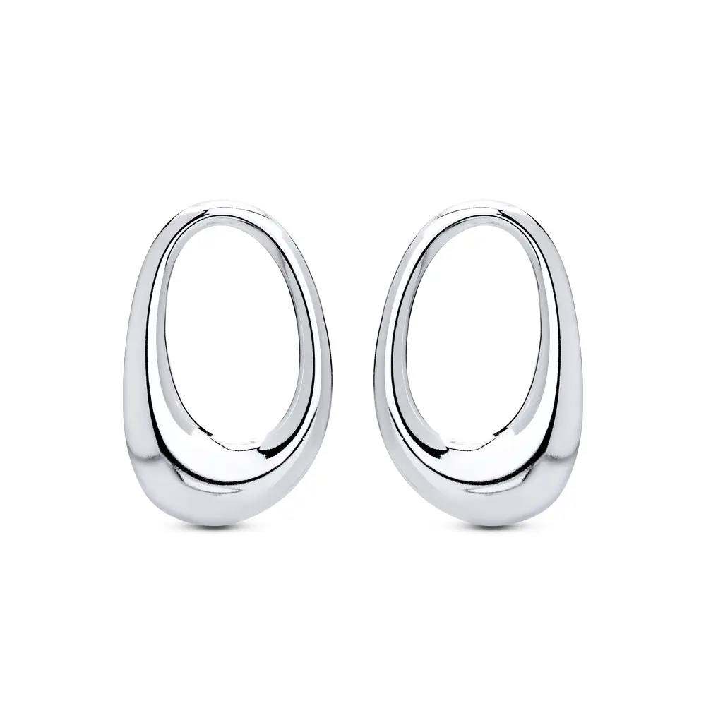 Brinco  Prata Leve  Oval Liso Vazado
