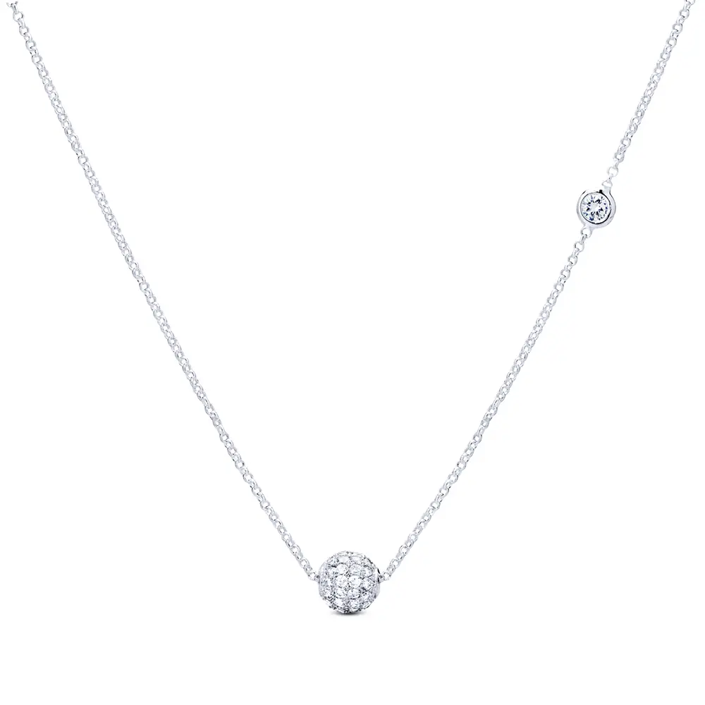 Gargantilha Prata Leve Com Extenso Bolinha Zircônias