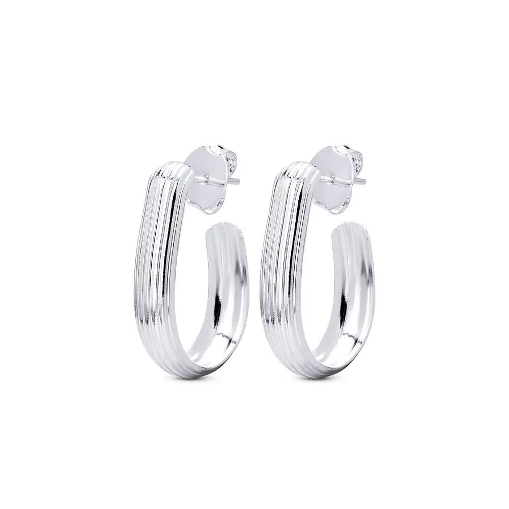 Brinco  Prata Leve Argola Com Detalhes