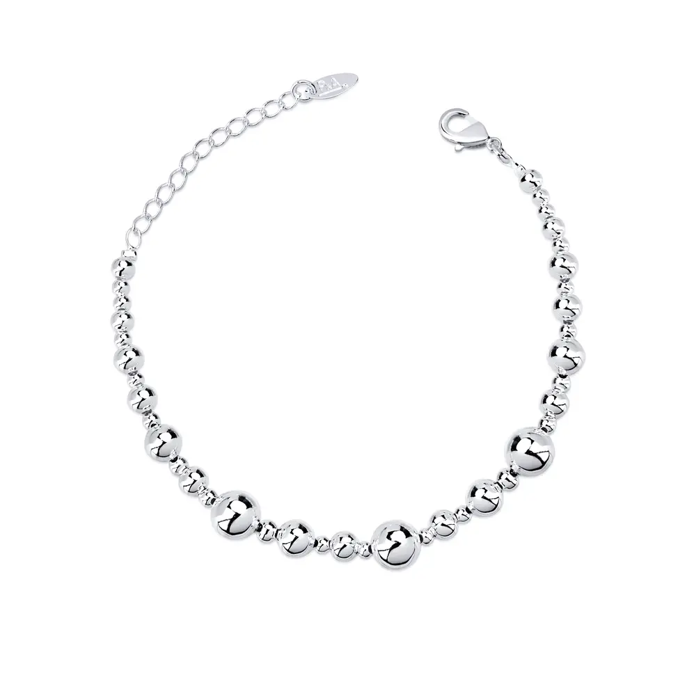 Pulseira  Prata Leve  Bolinhas  Intercaladas Lisas