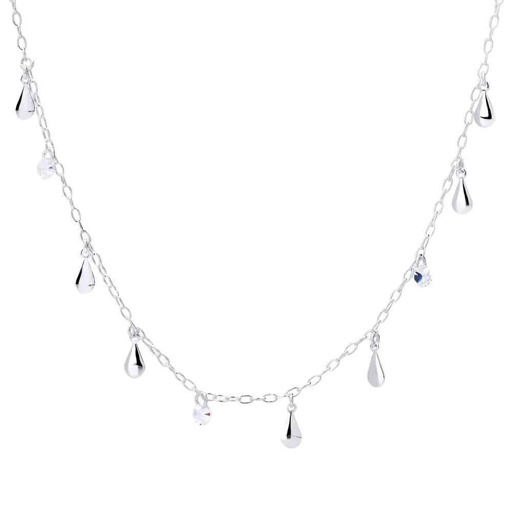 Choker Prata Leve Com Extenso Gotinhas  Lisas E Zircônias
