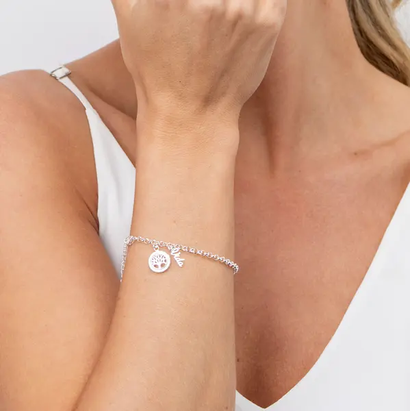 Pulseira  Prata Leve  Malha Portuguesa Árvore Da Vida Com Madrepérola