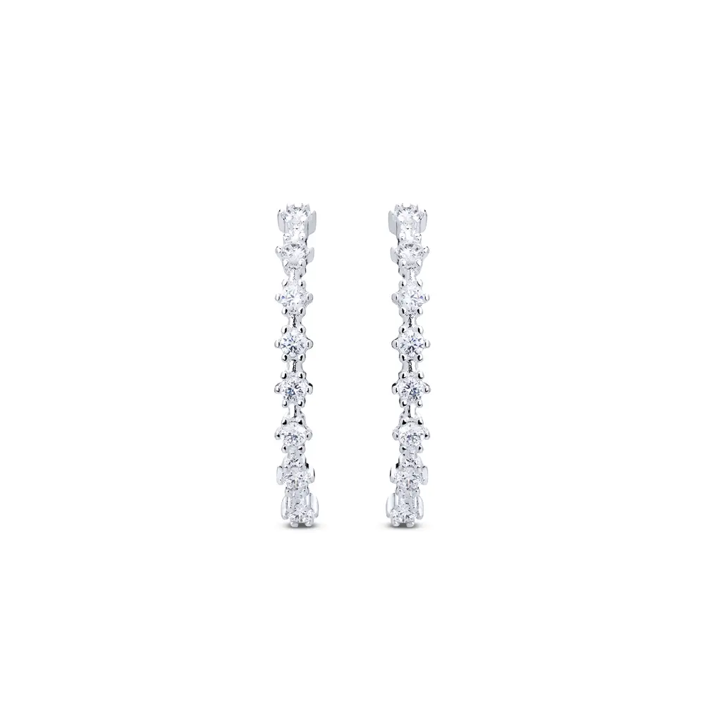 Brinco  Prata Leve Ear Cuff Com Zircônias