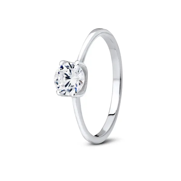 Anel Prata Solitário Com Zircônia