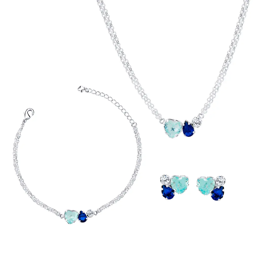 Conjunto Prata Leve Precious Colors Blue