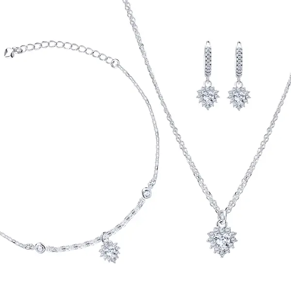 Conjunto Prata Leve Precious Coração com Zircônias