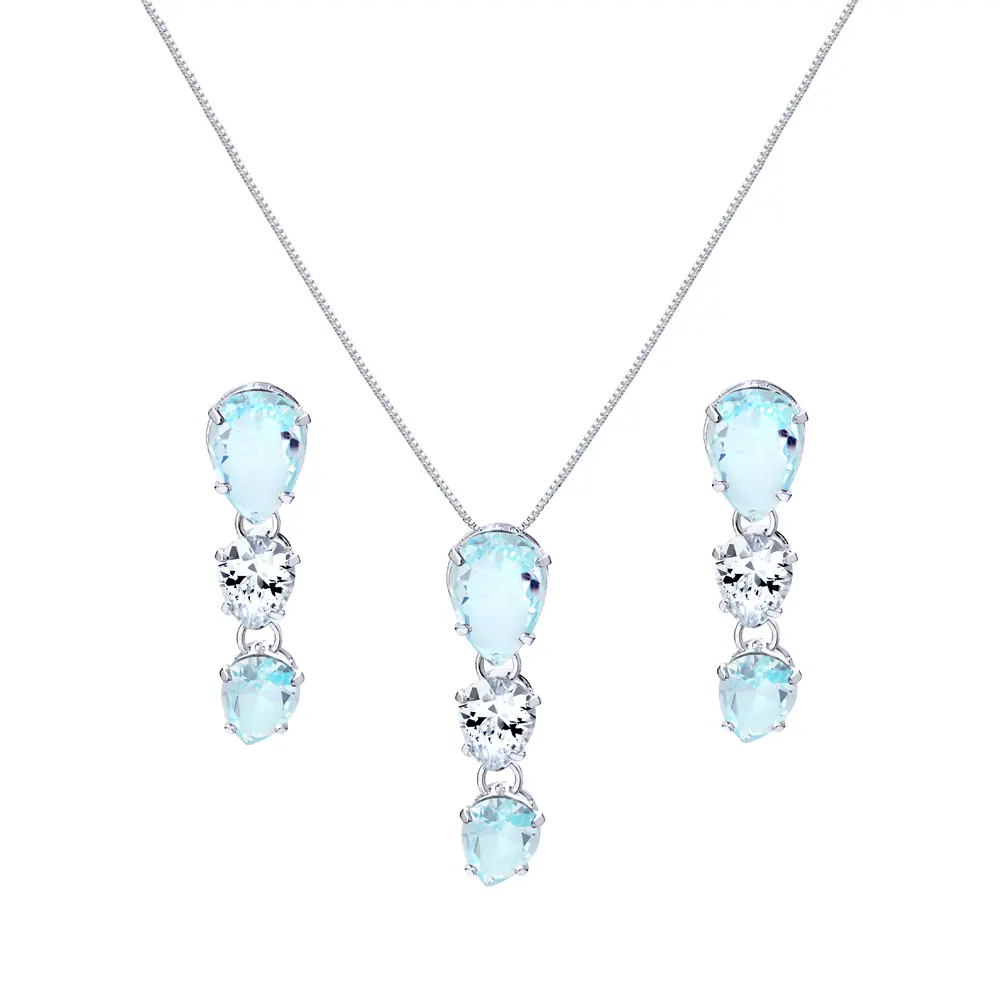 Conjunto Prata Leve Precious Gotas Blues