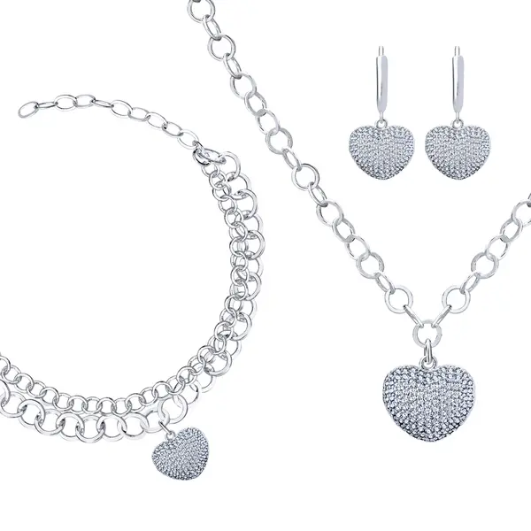 Conjunto Prata Leve Precious Coração Cravejado