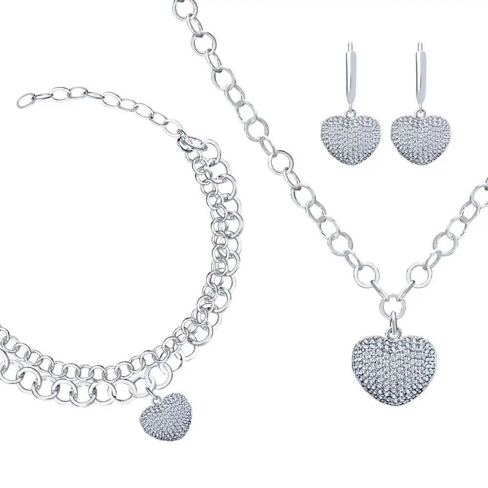 Conjunto Prata Leve Precious Coração Cravejado