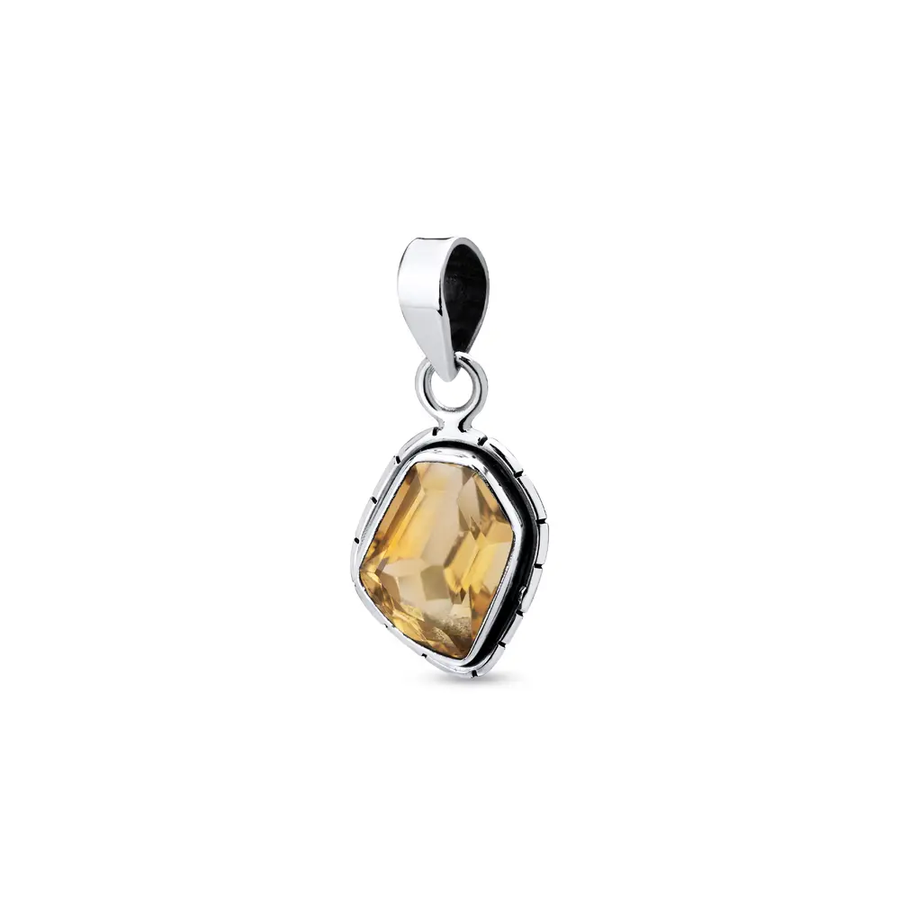 Pingente  Prata Com Detalhes  Envelhecido Pedra Citrino