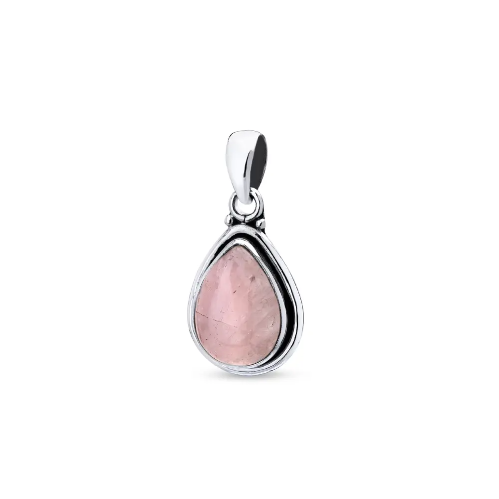 Pingente  Prata  Gota  Quartzo Rosa
