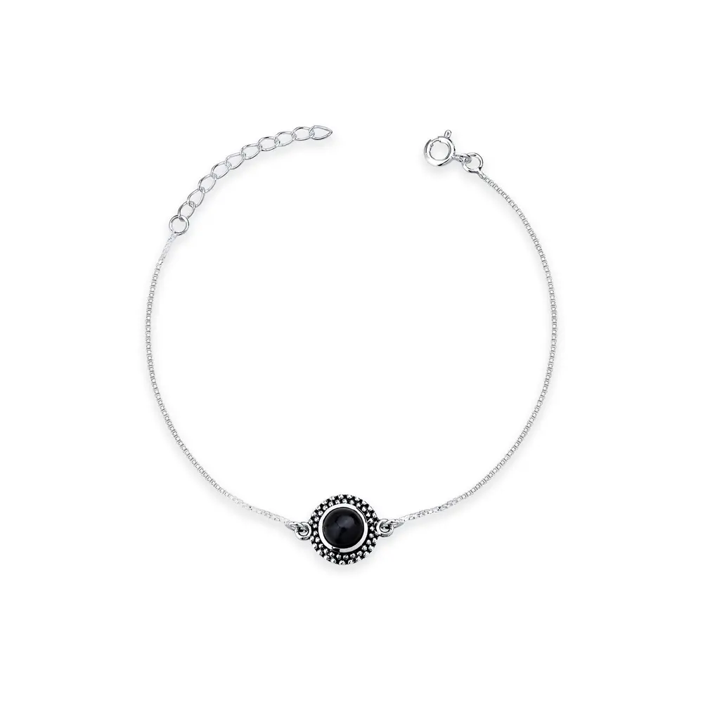 Pulseira Prata Pedra Redonda  Ônix