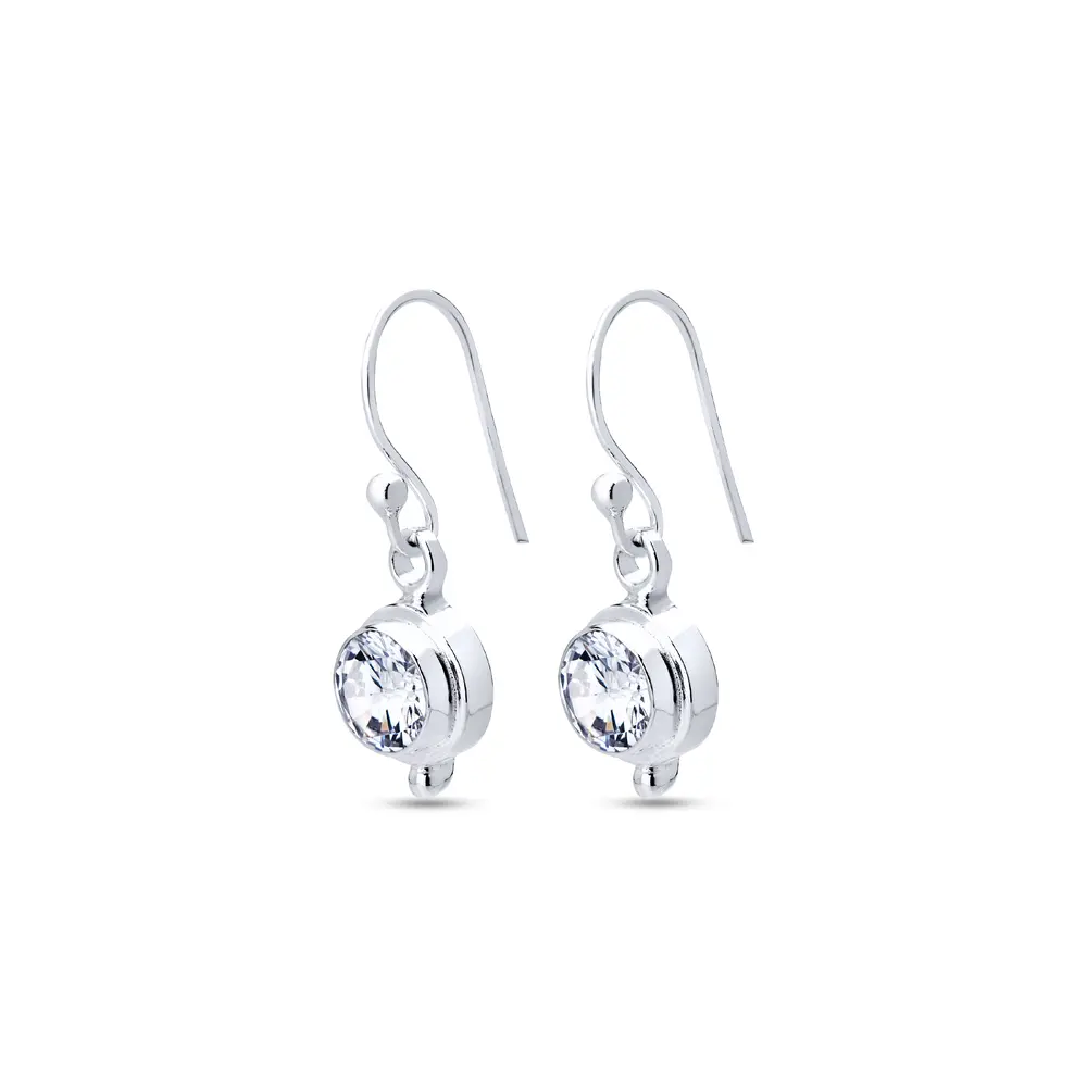 Brinco Prata Gancho Pedra Natural Cristal