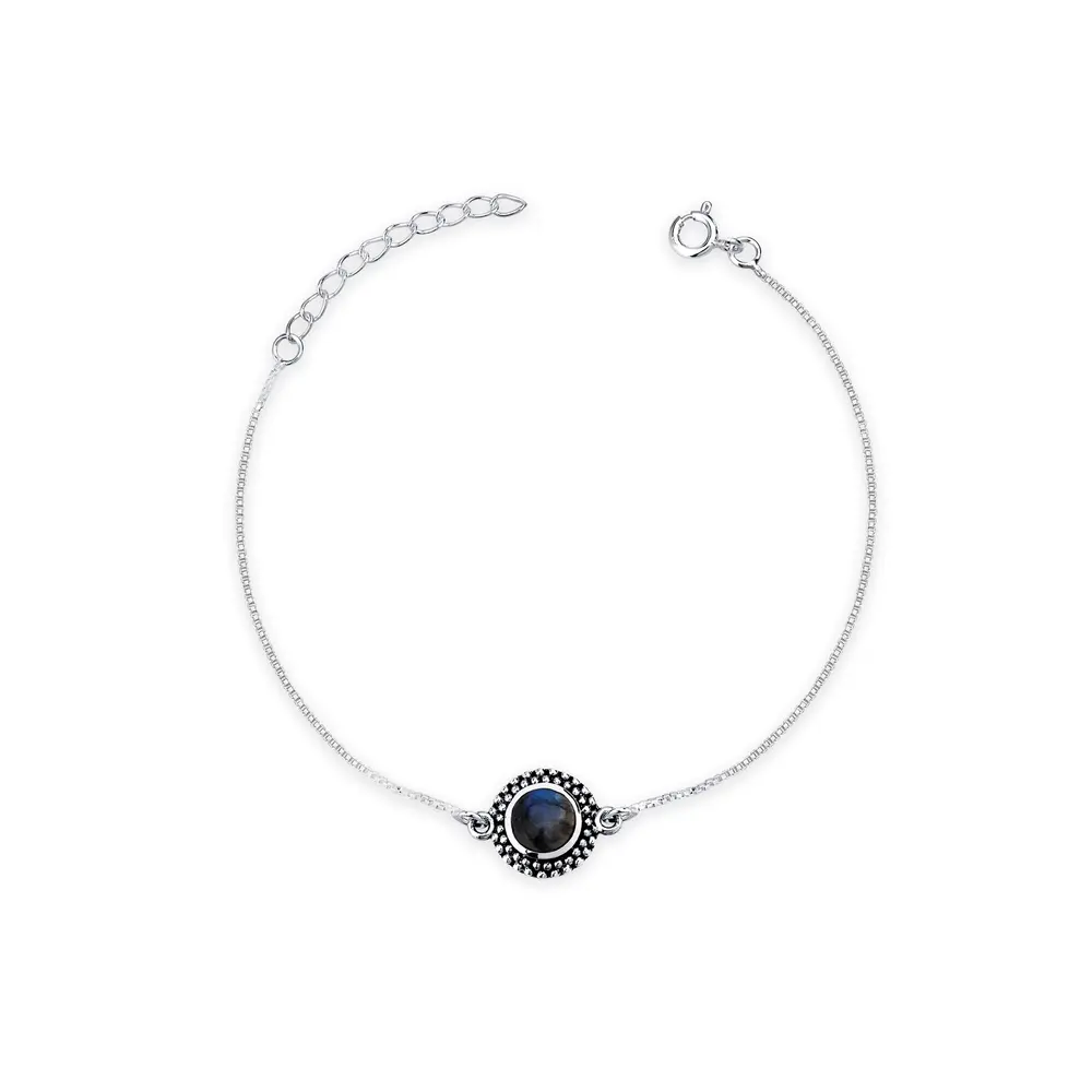 Pulseira Prata Pedra Redonda  Labradorita