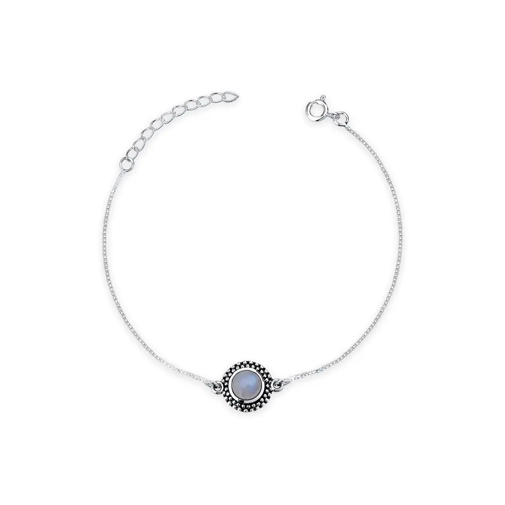 Pulseira Prata  Redonda  Pedra Da Lua