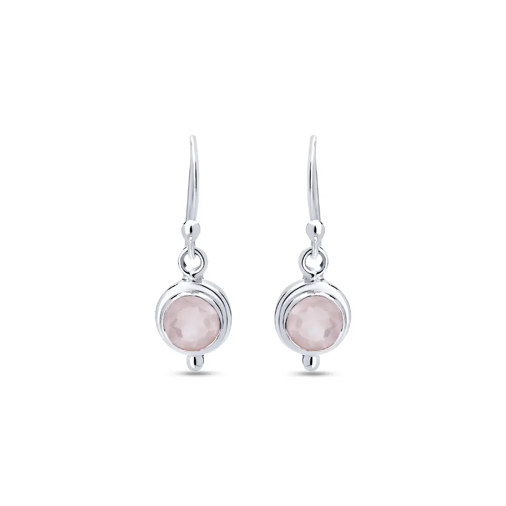 Brinco Prata Gancho Pedra Natural Quartzo Rosa