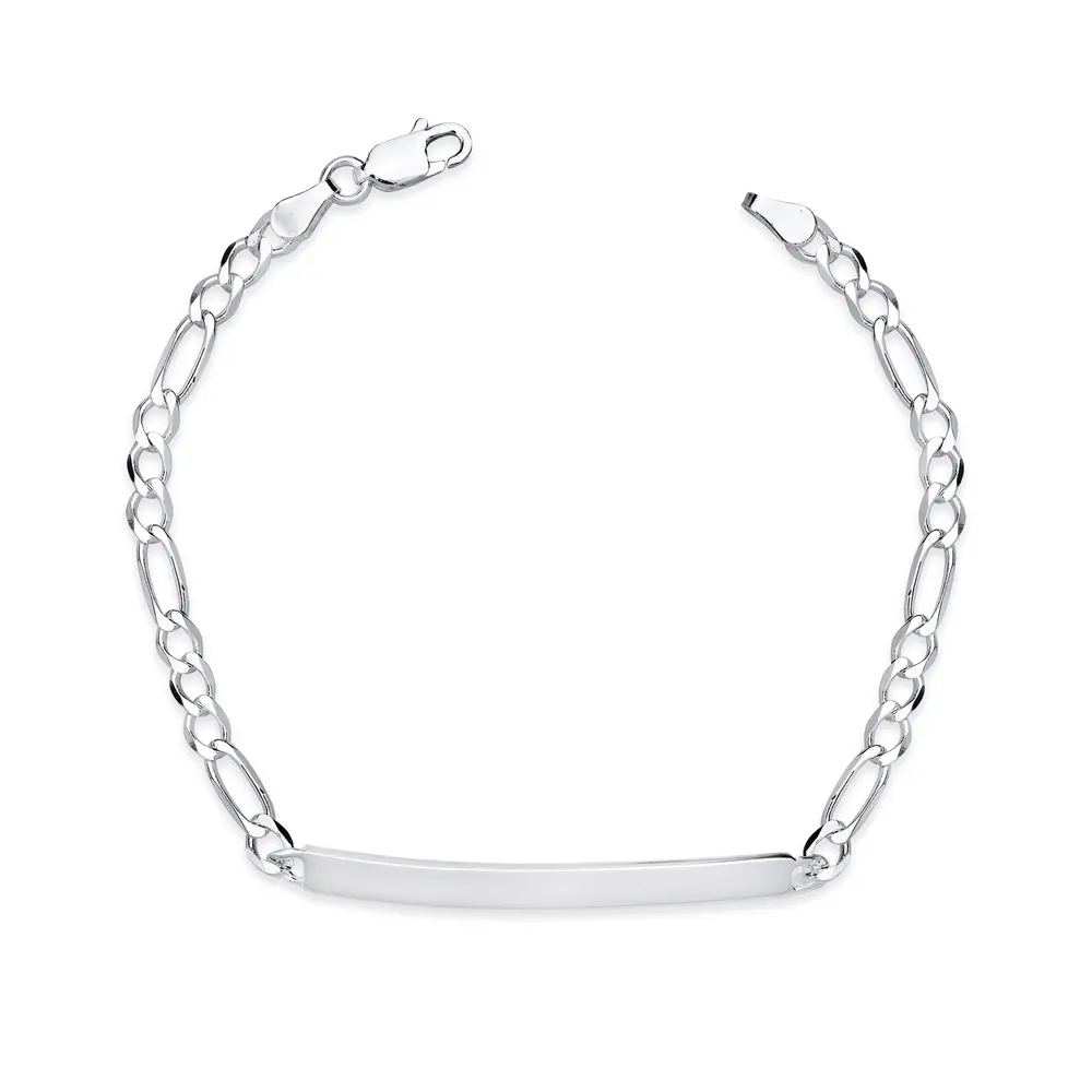 Pulseira Prata Masculina Fígaro Com Placa Personalizável 18cm 3mm