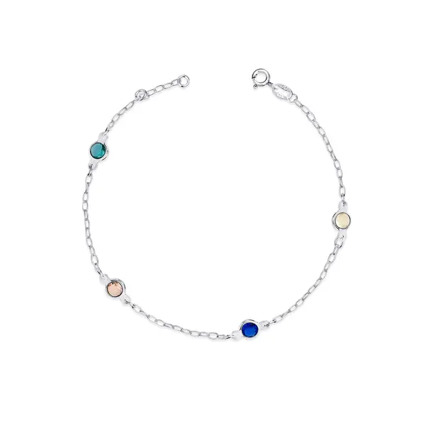 Pulseira Prata Com Bolinhas  De Zircônias Coloridas