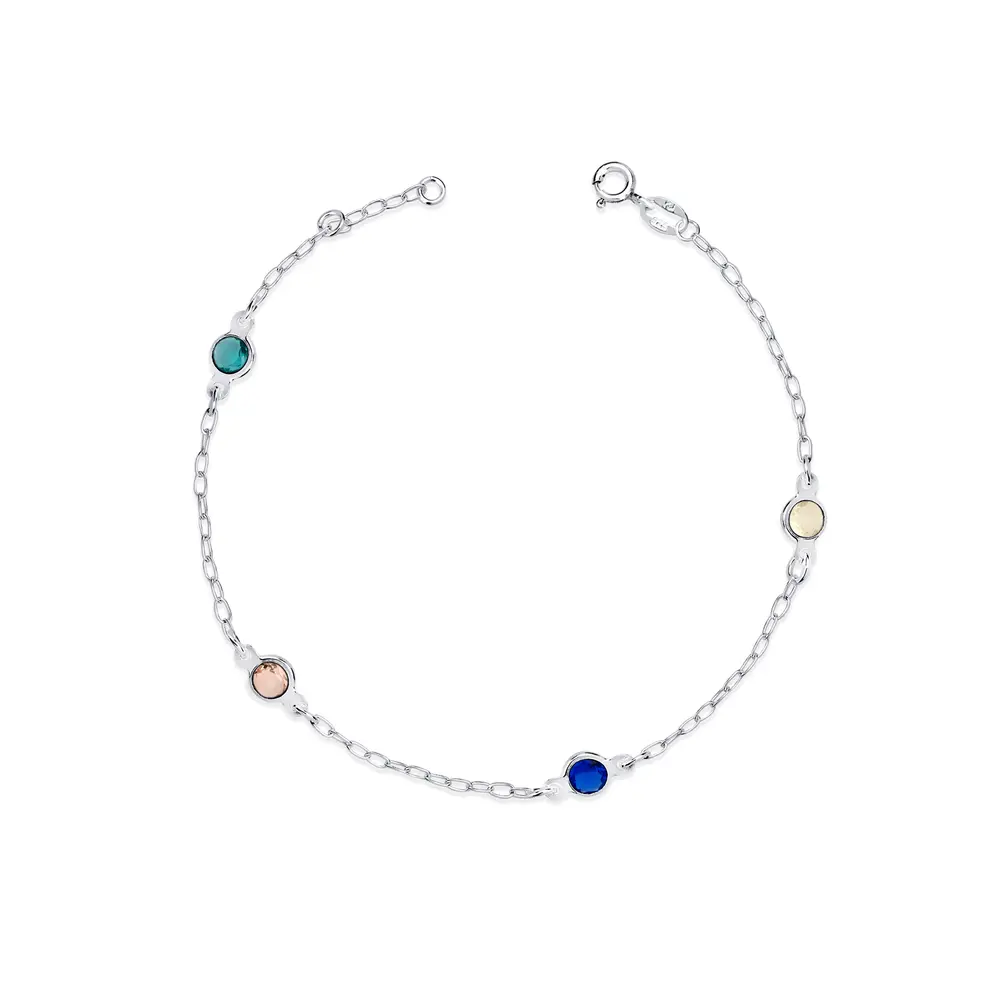 Pulseira Prata Com Bolinhas  De Zircônias Coloridas