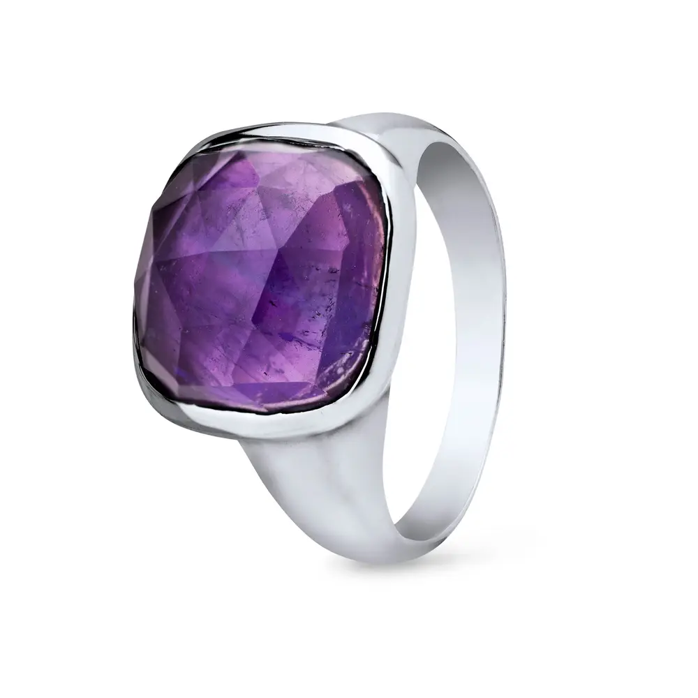 Anel  Prata Pedra Natural De Ametista