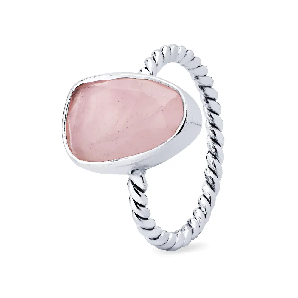 Anel  Prata Aro  Trabalhado  Pedra  Natural  Quartzo Rosa