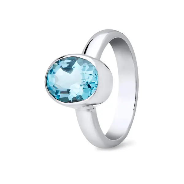 Anel  Prata Pedra Natural Topazio Azul