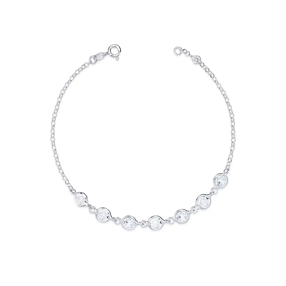 Pulseira Prata Com Bolinhas  De Zircônias Brancas