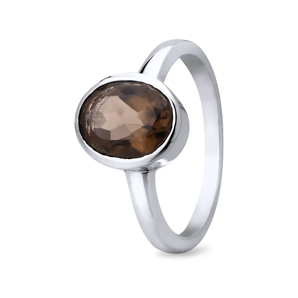 Anel  Prata Pedra Natural Cristal Fumê