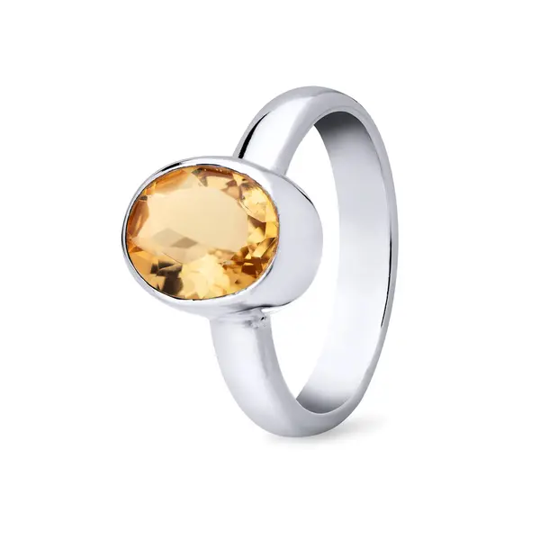 Anel  Prata Pedra Natural De Citrino