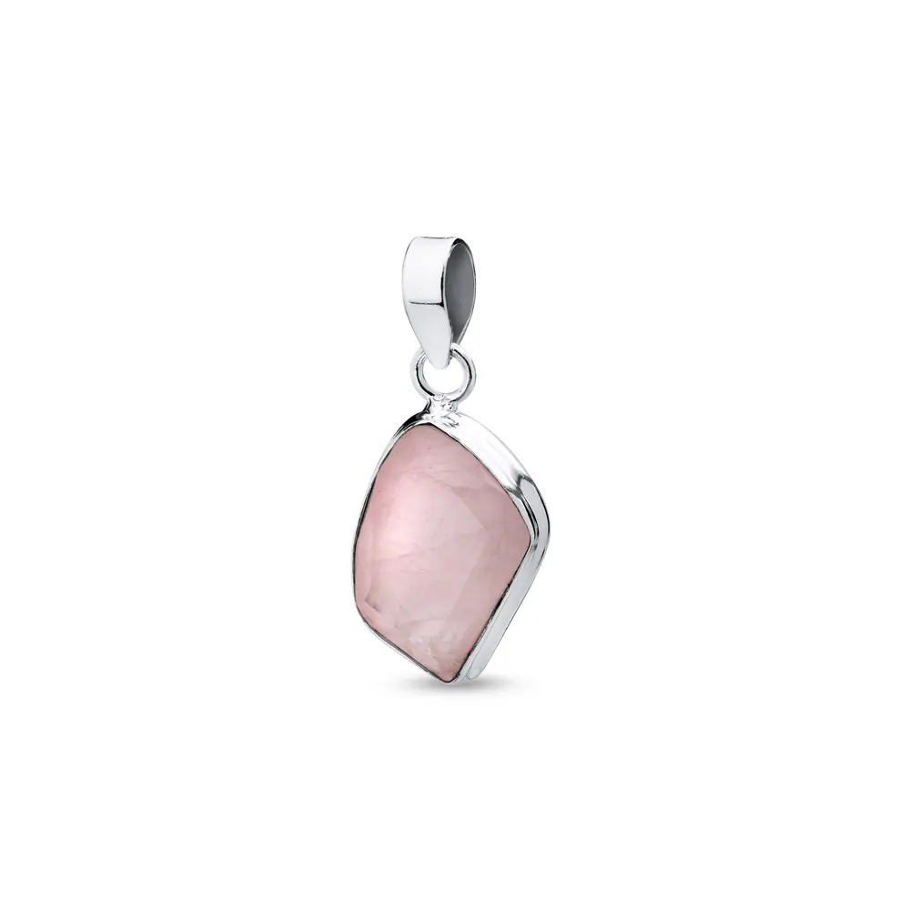 Pingente Prata  Pedra Natural De Quartzo Rosa