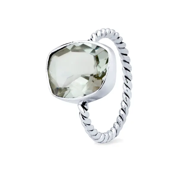 Anel  Prata Aro  Trabalhado  Pedra  Natural  Ametista Verde