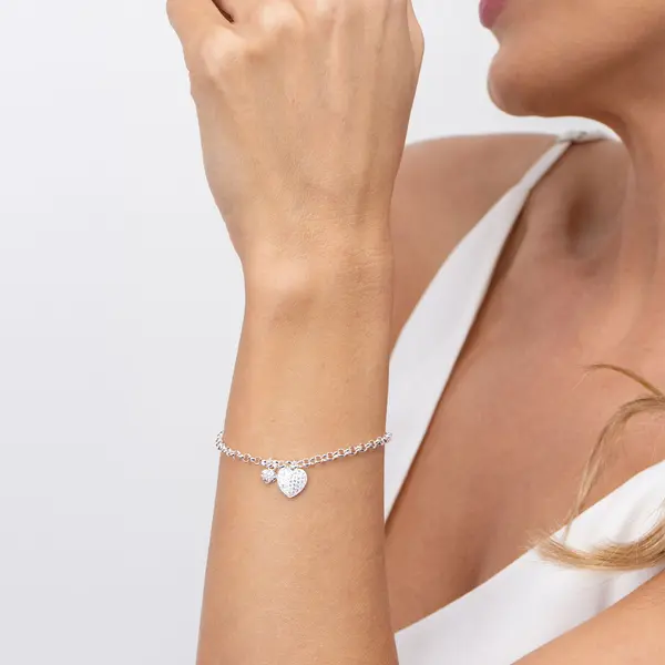Pulseira  Prata  leve  Corações Com Zircônias