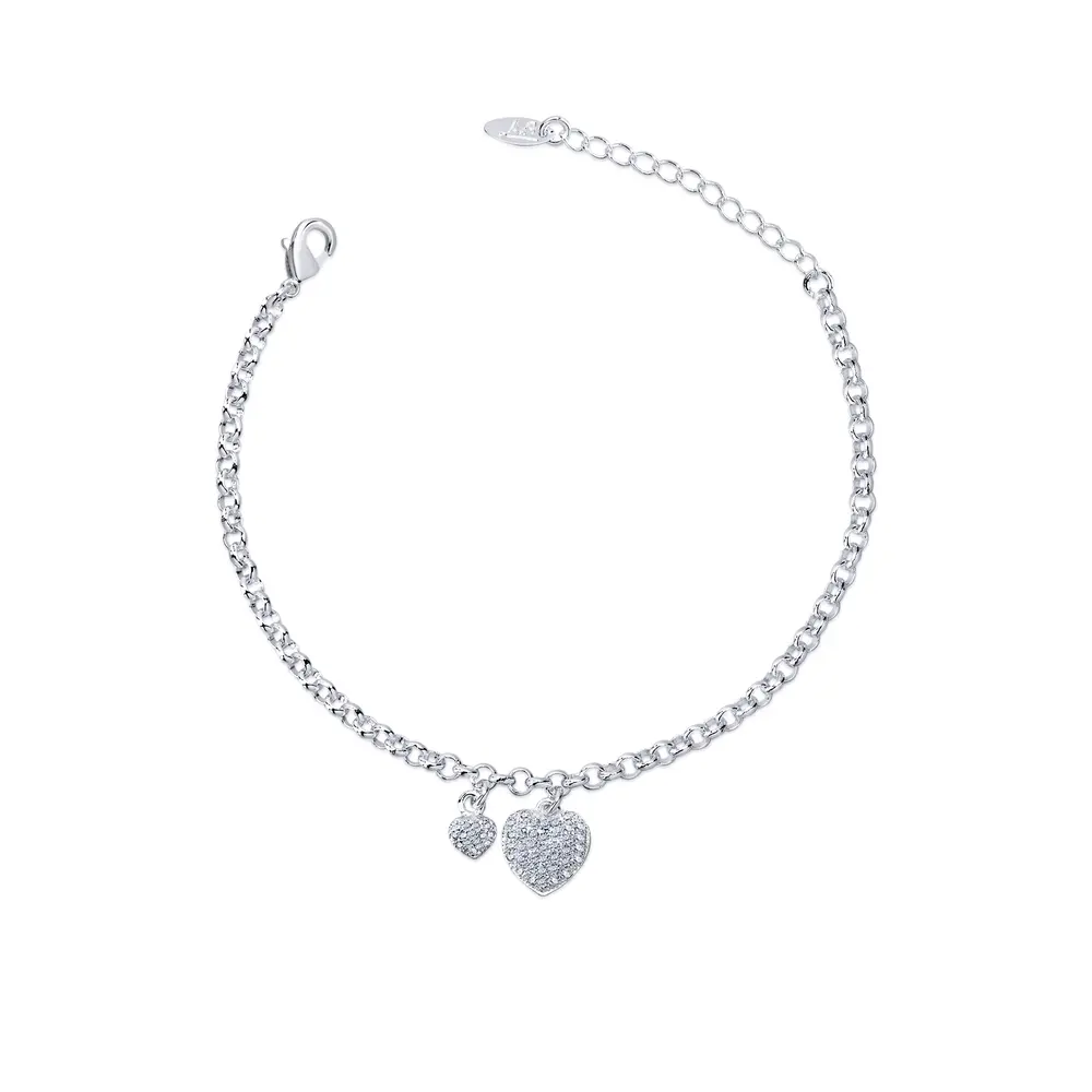 Pulseira  Prata  leve  Corações Com Zircônias