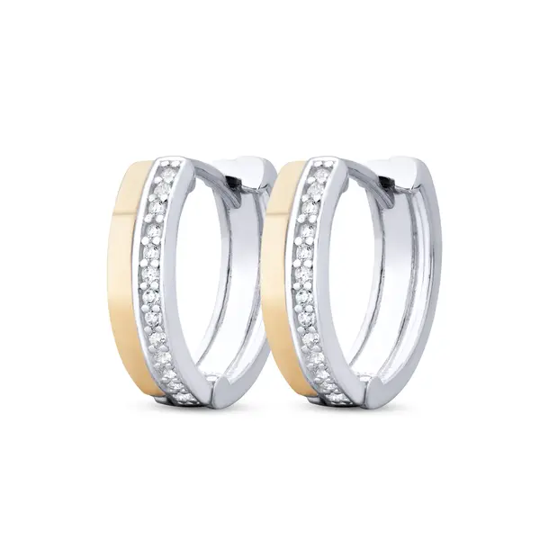 Brinco Prata Argola Click Média com Filete em Ouro 10K e Zircônias