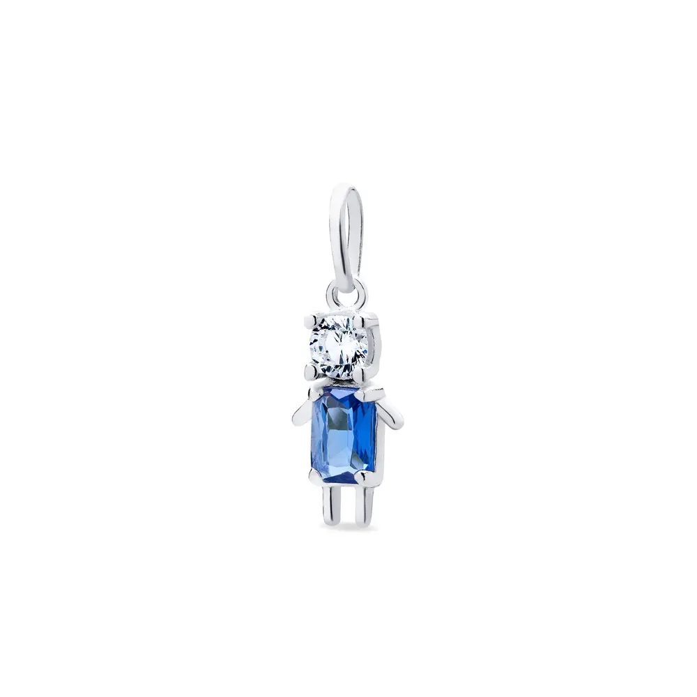 Pingente Prata Menino Com Zircônias Branca E Azul