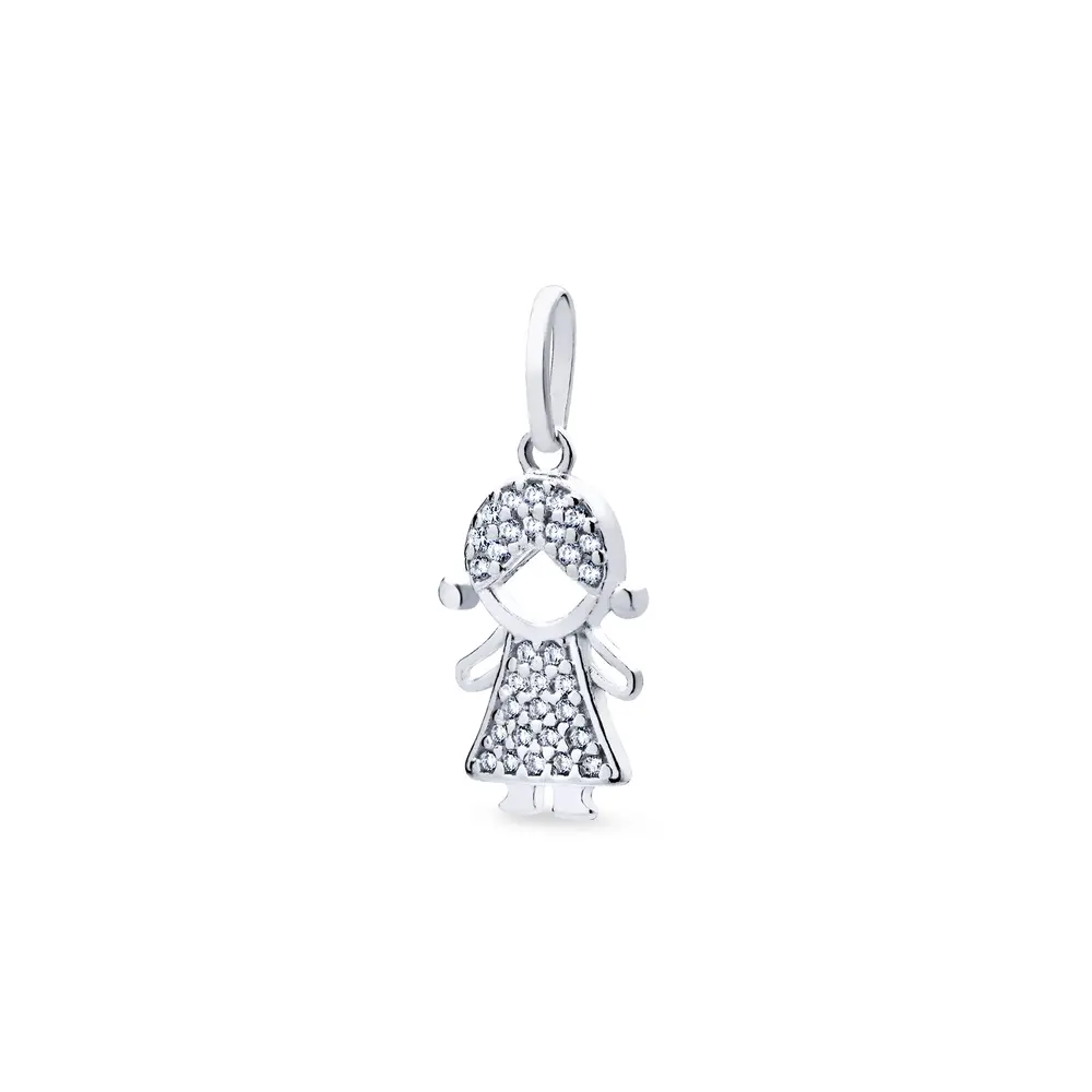 Pingente Prata Menina Com Zircônias Brancas