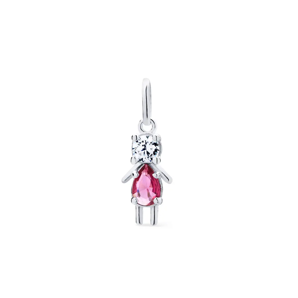 Pingente Prata Menina Com Zircônias Branca E Rosa