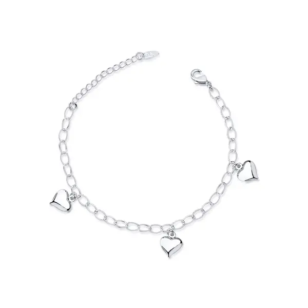 Pulseira  Prata  leve  Corações Lisos