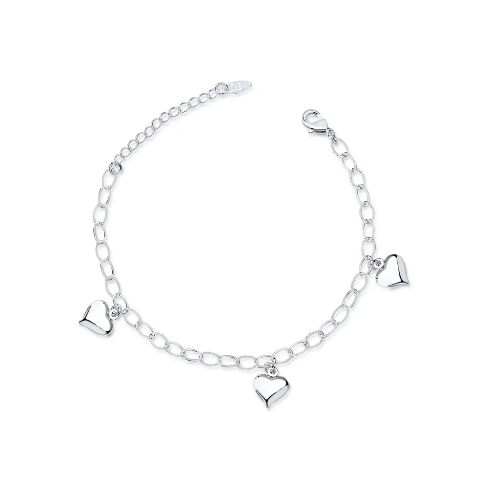 Pulseira  Prata  leve  Corações Lisos