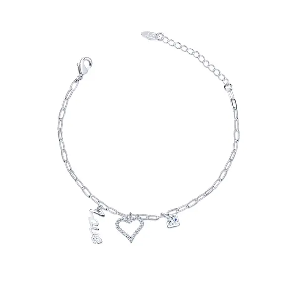 Pulseira  Prata  leve  Love Coração Com Zircônias