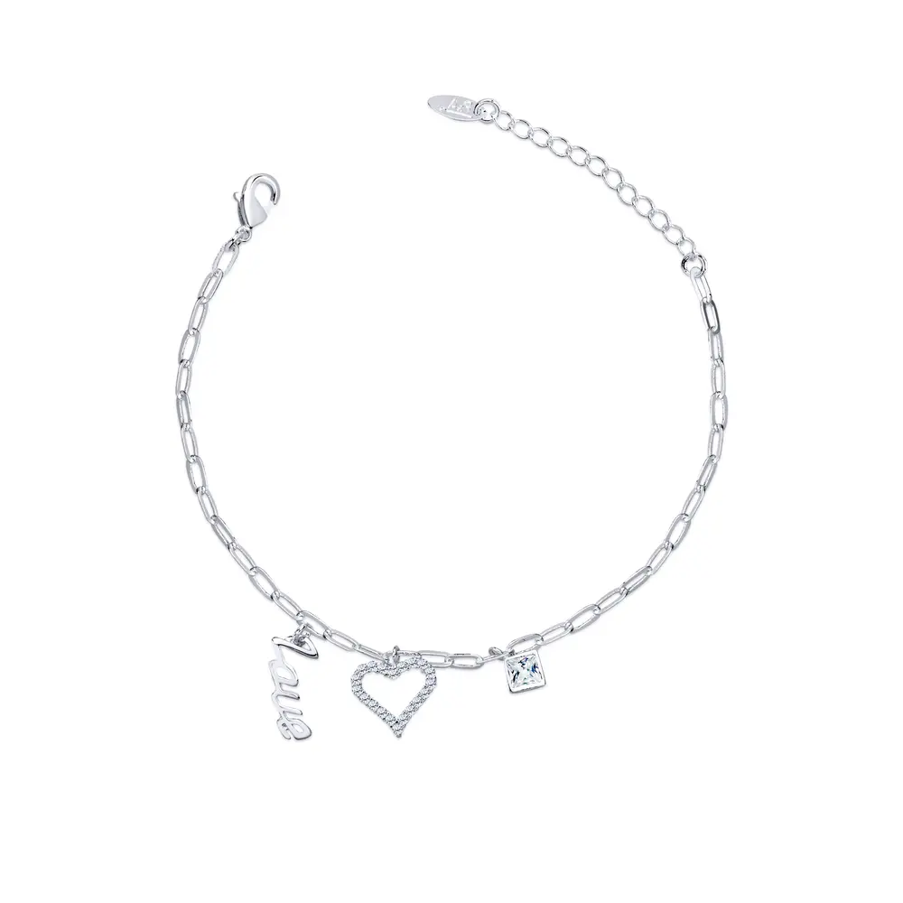 Pulseira  Prata  leve  Love Coração Com Zircônias