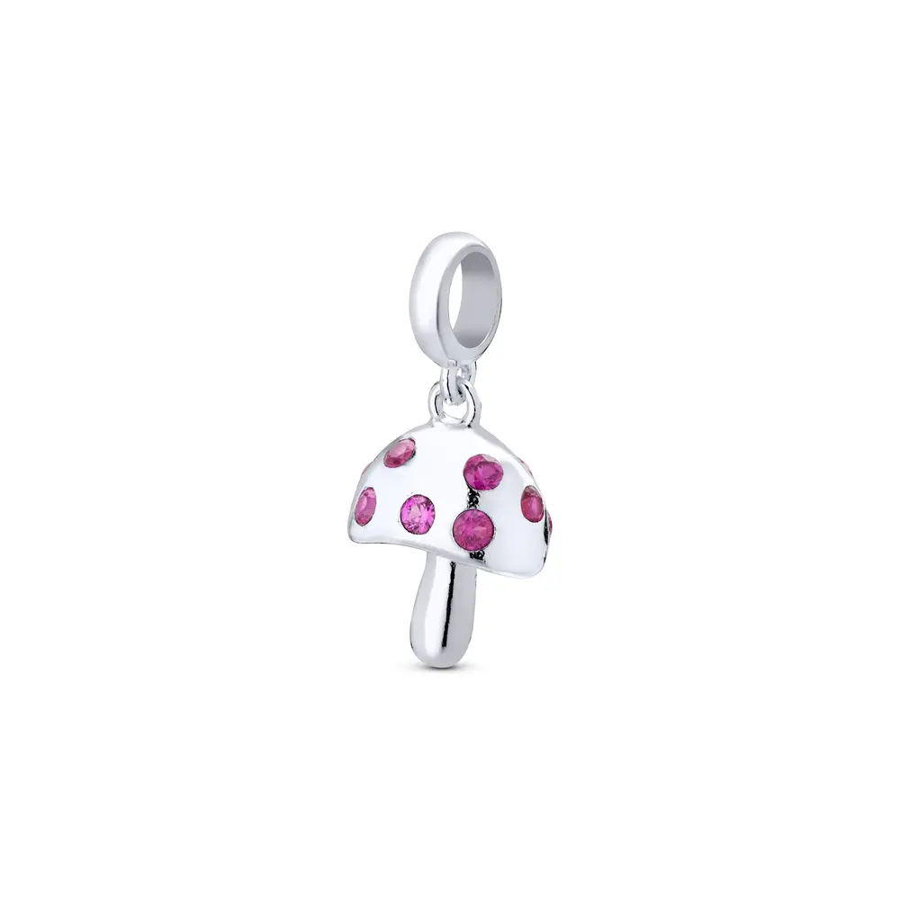 Berloque Prata Art Collection Cogumelo Zircônias Rosa
